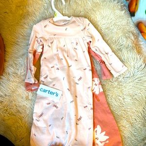 Carter’s 3 month Baby Girl 2-pk Night Gown Foldover Cuffs NWT dragonflies floral